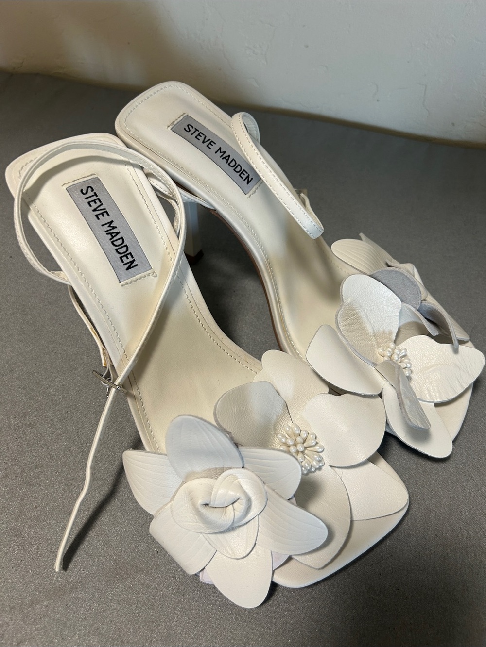 Steve Madden White Floral Open-Toe Ankle-Strap Heels- Amani sandal - Picture 8 of 9